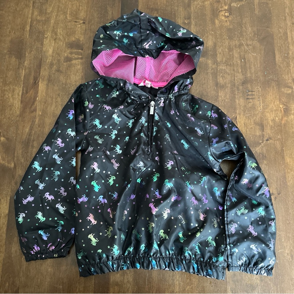 Delias Girl Jacket Size 5/6 Lightweight Qtr Zip Windbreaker Party Unicorn 💕‎